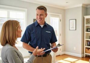 Service technician consulting with a homeowner