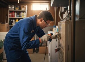 hvac tech working on boiler