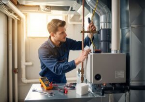 HVAC Technician Inspecting Furnace